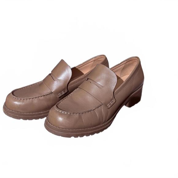 Brown Leather Cole Haan Women's Loafers with Block Heel Size 10 - Picture 1 of 7